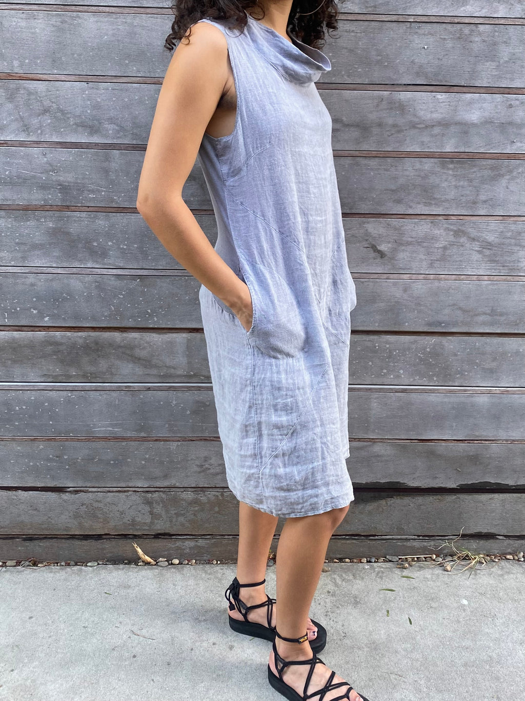 mock neck linen dress
