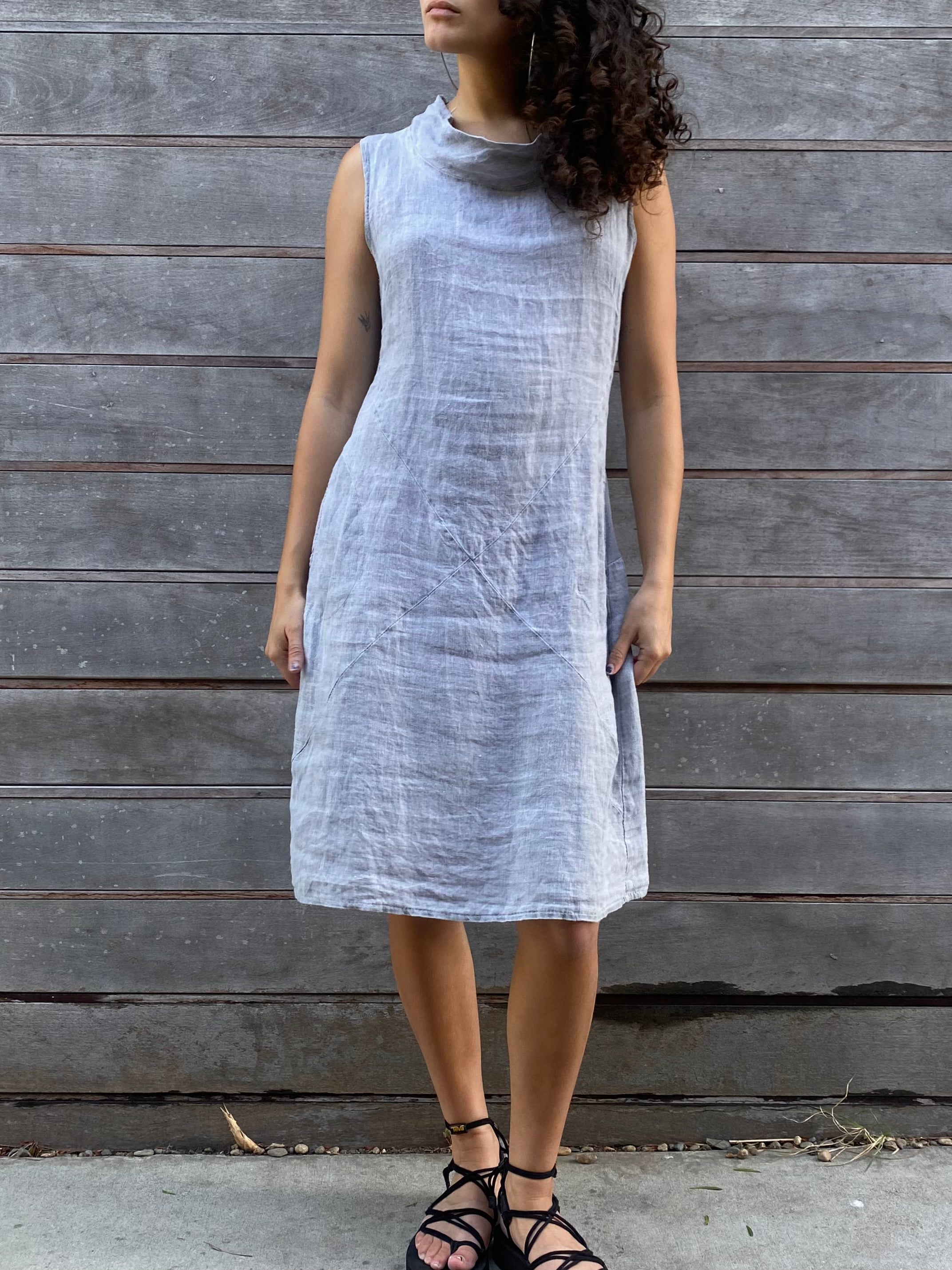 mock neck linen dress