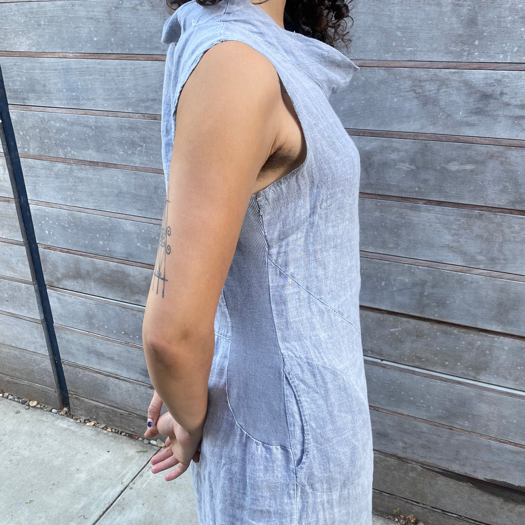 mock neck linen dress
