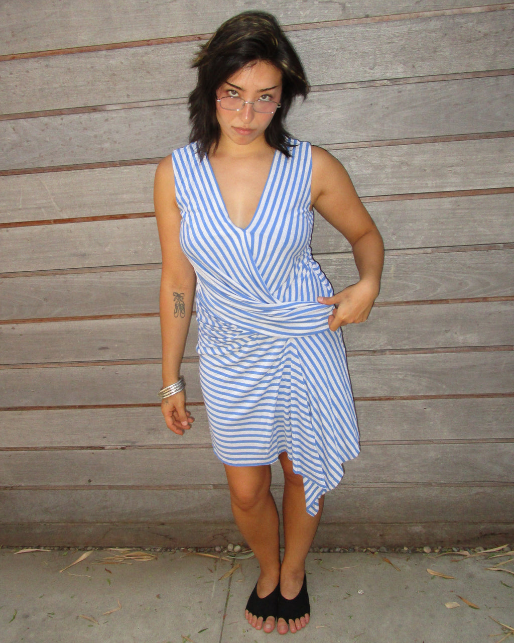 striped asymmetrical mini dress