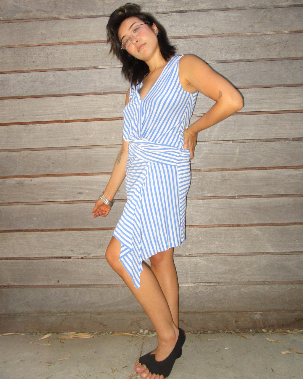 striped asymmetrical mini dress