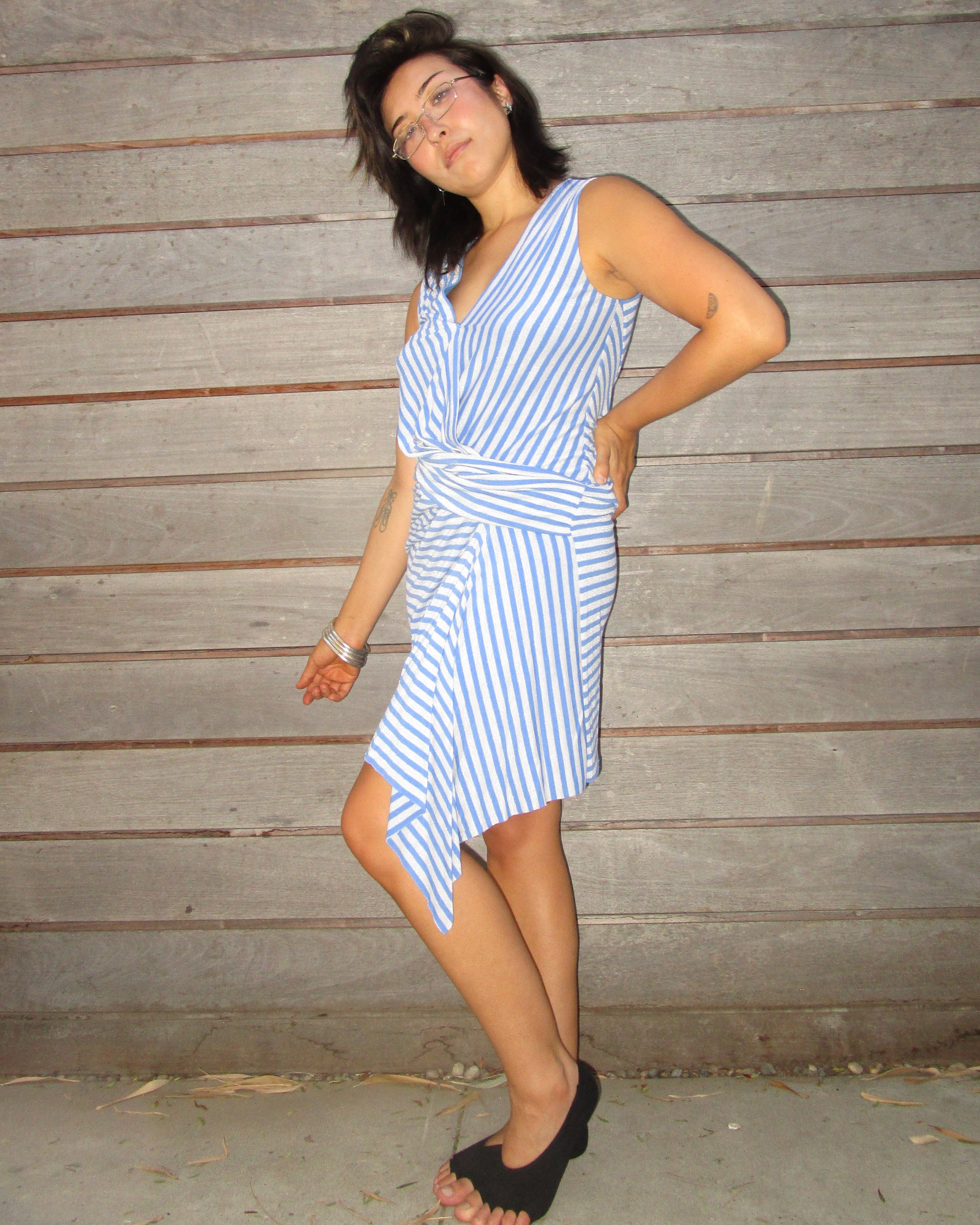 striped asymmetrical mini dress