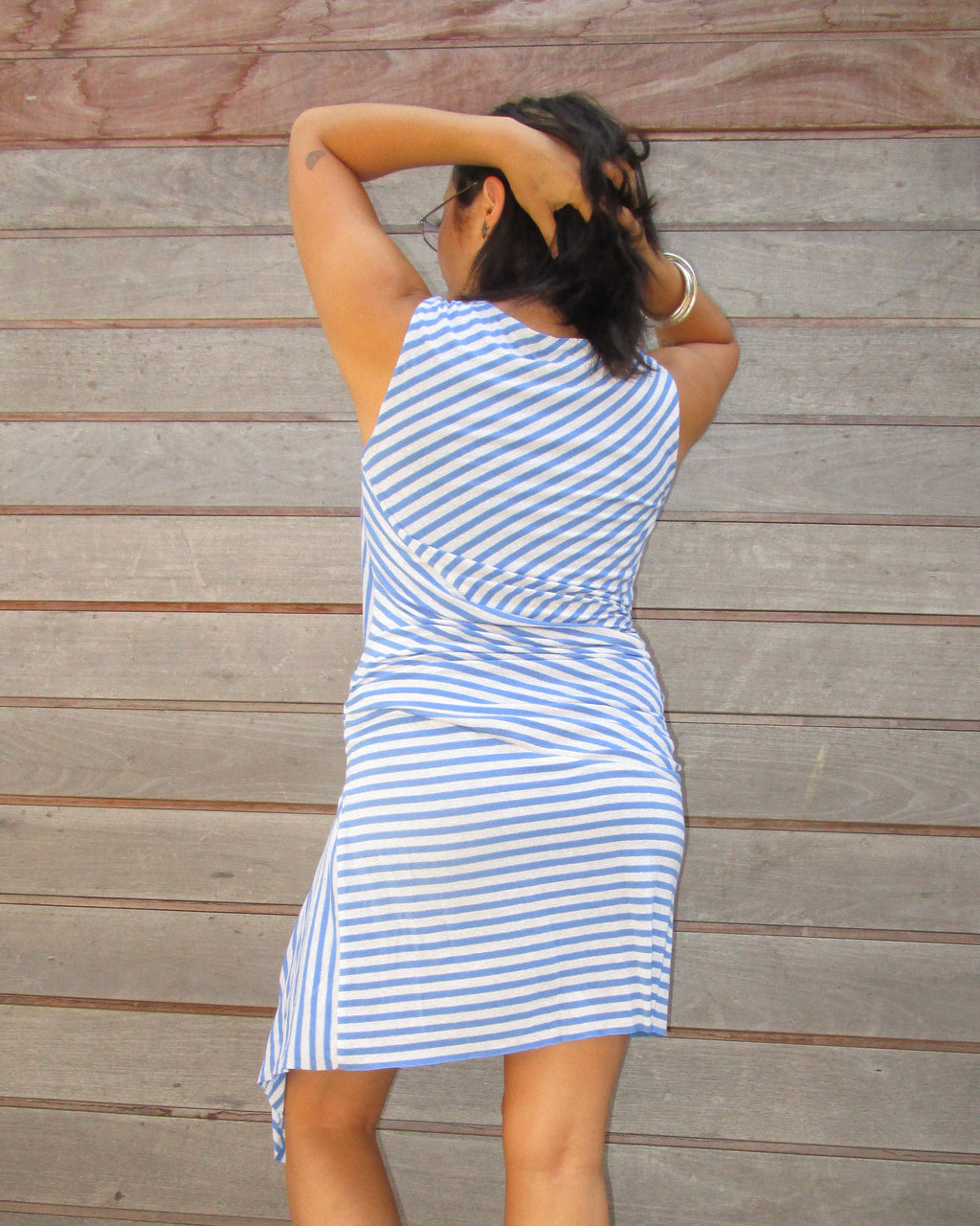 striped asymmetrical mini dress