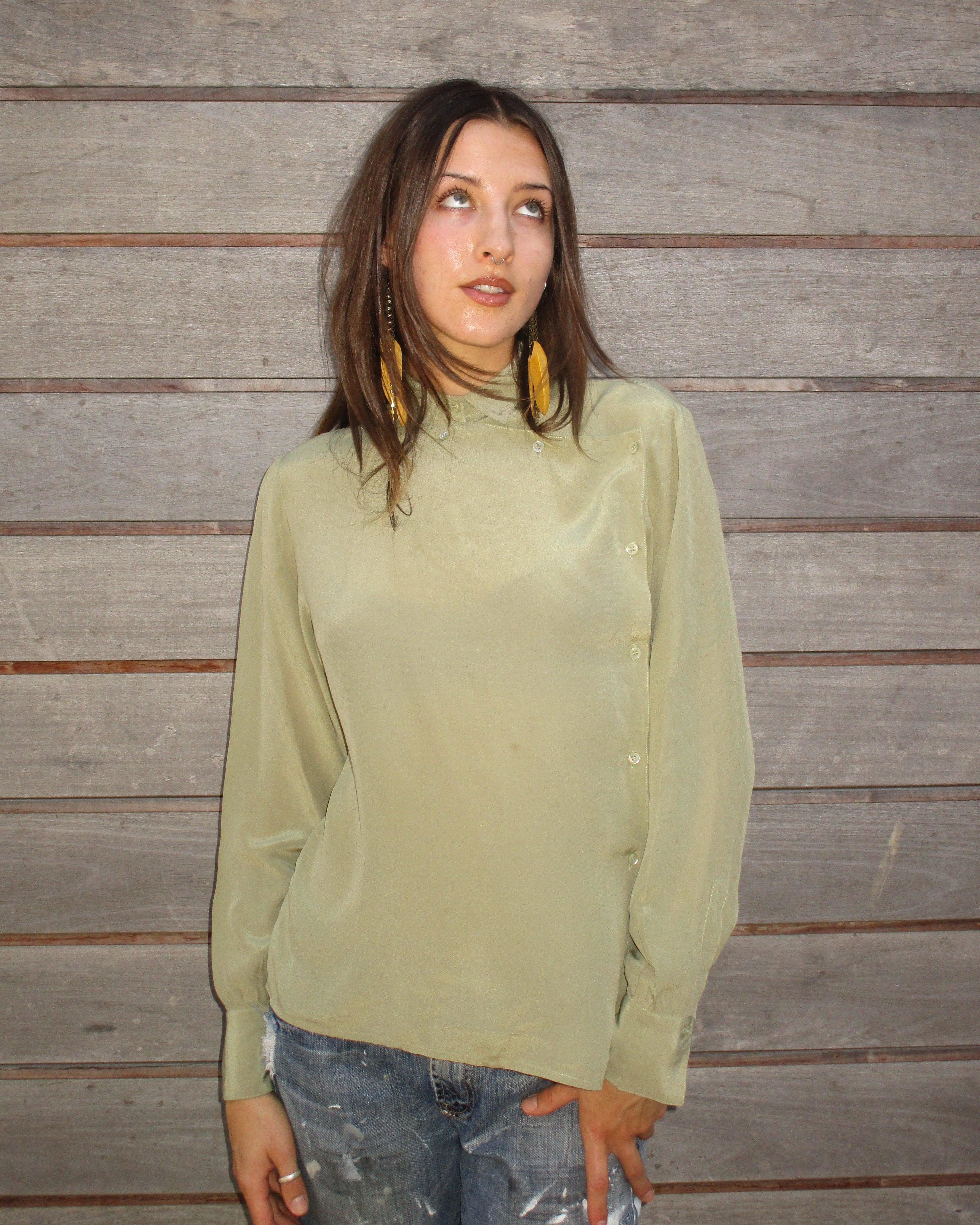 80's asymmetrical button silk blouse