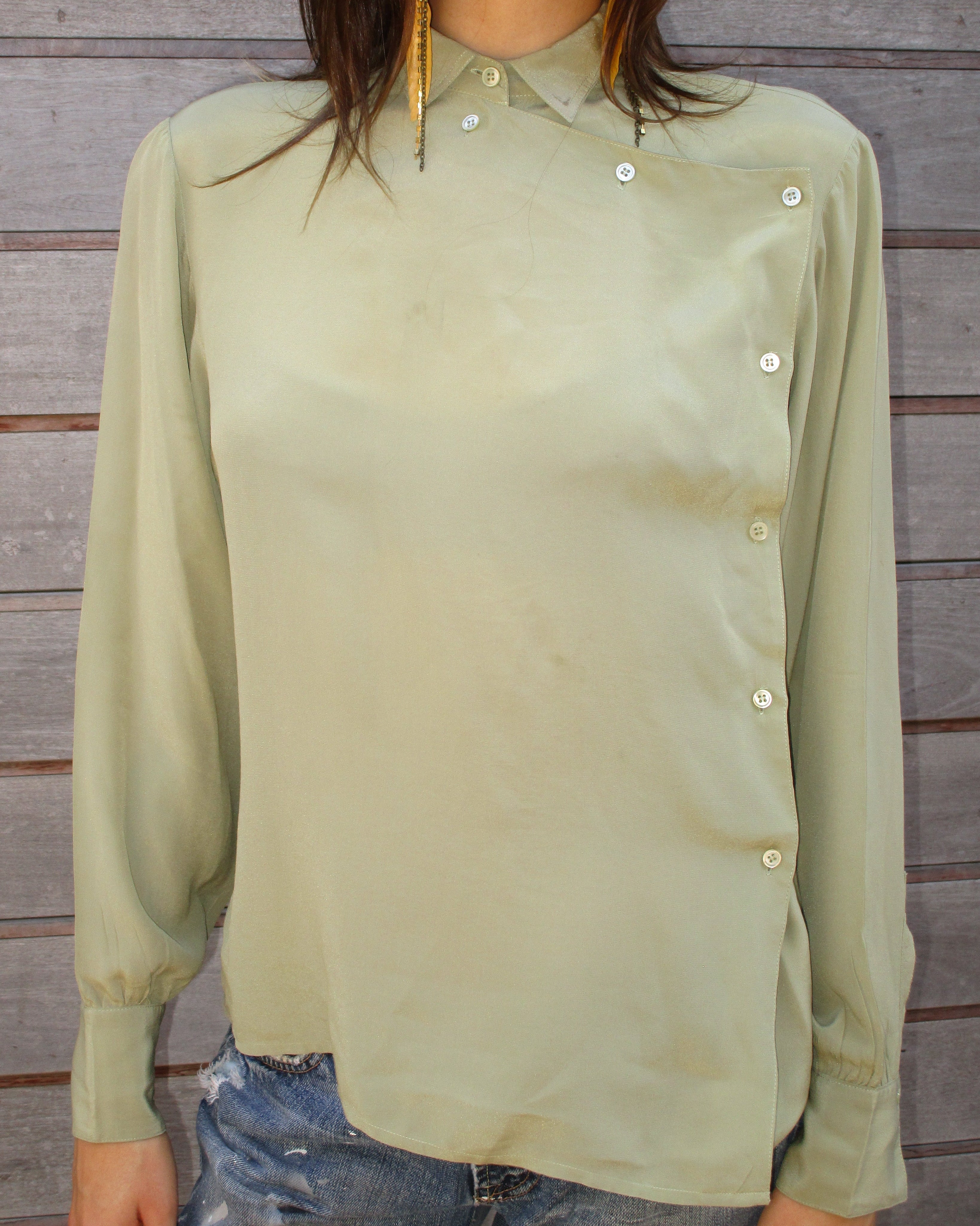 80's asymmetrical button silk blouse