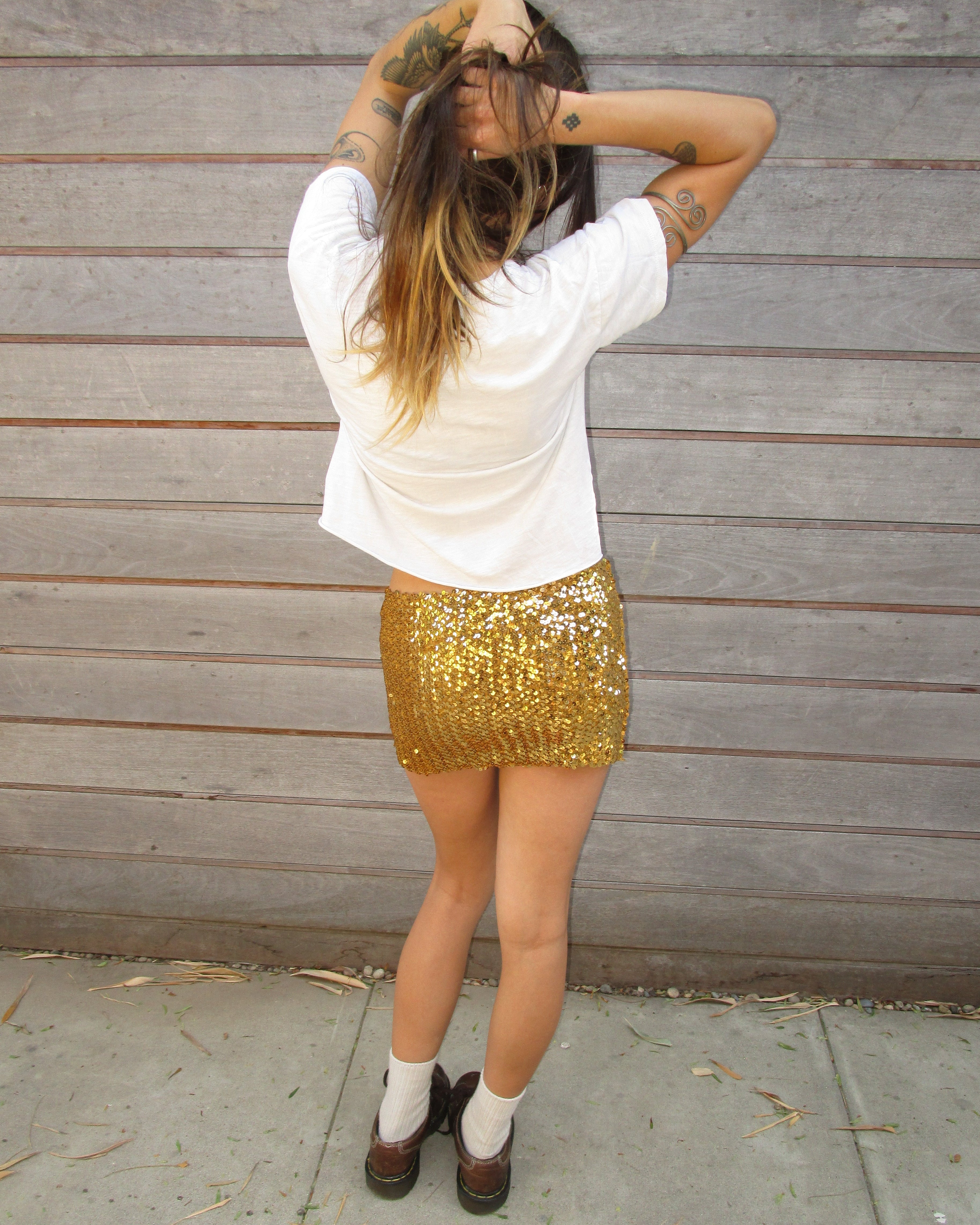 gold sequin tube top / mini skirt