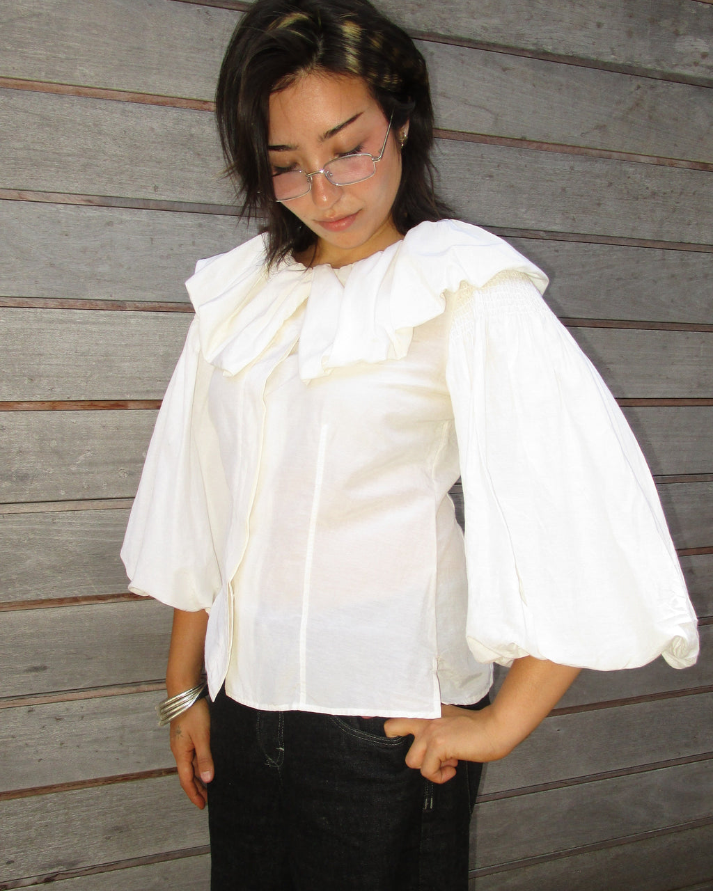 puff sleeve collared shirt