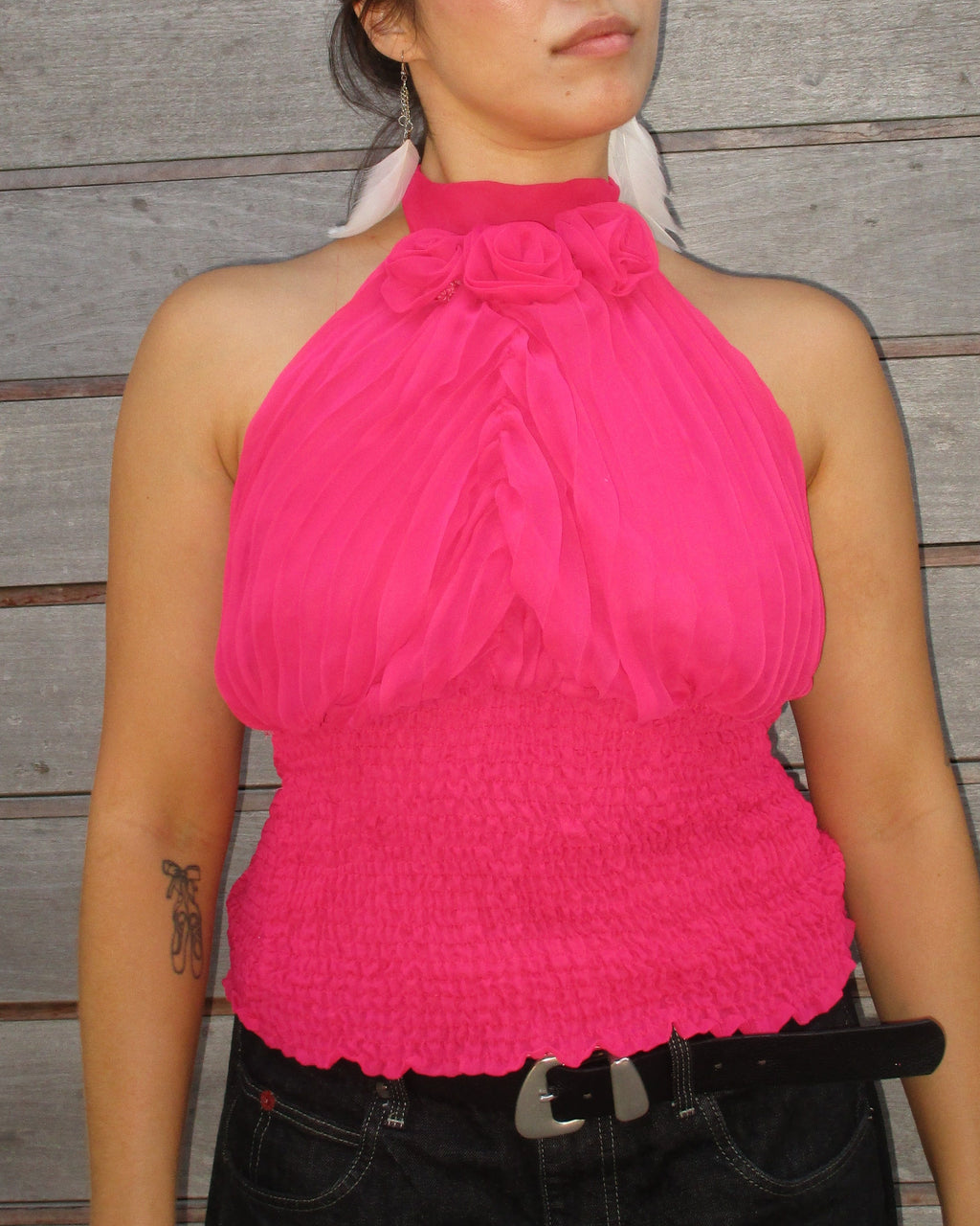 fuchsia rosette halter