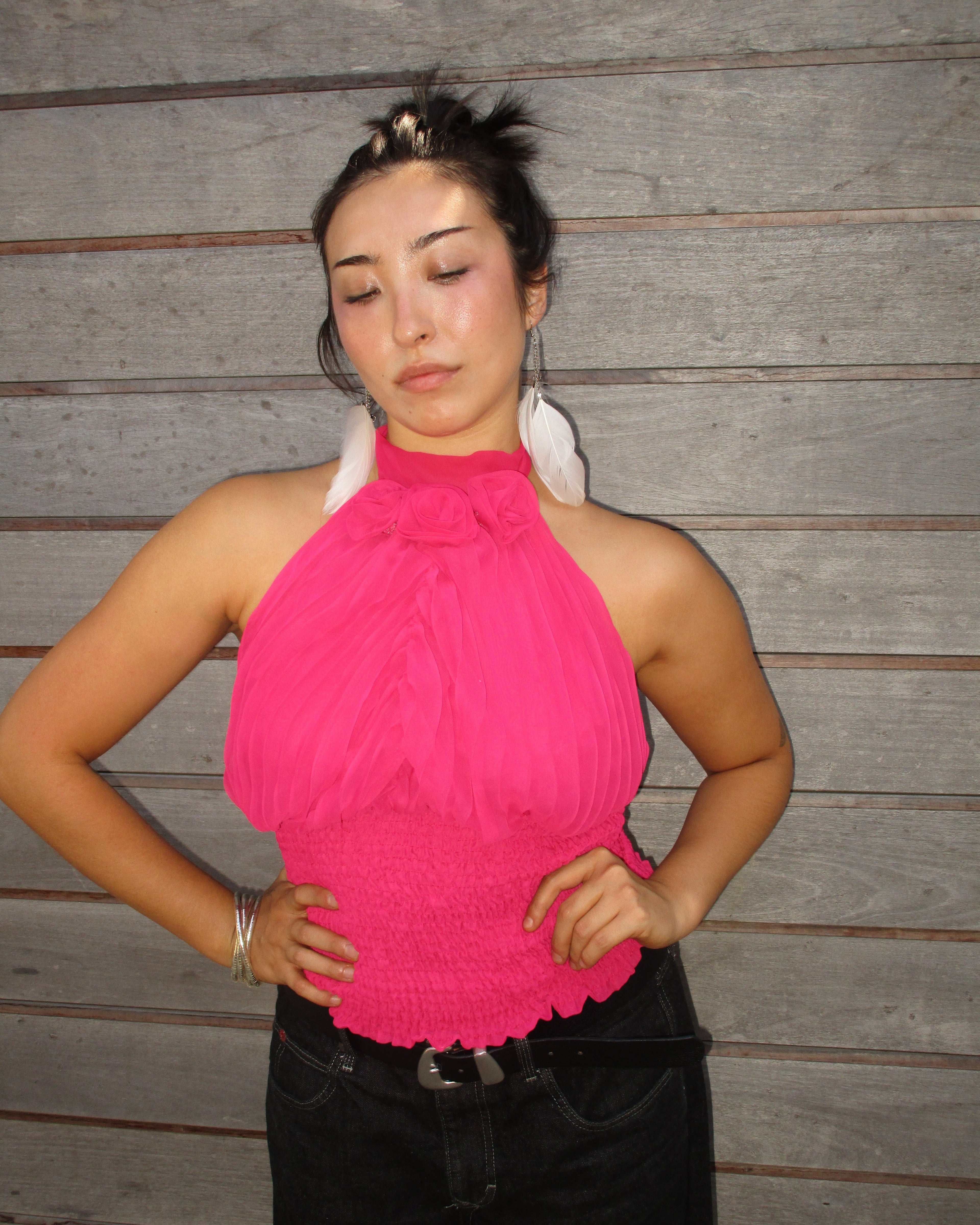 fuchsia rosette halter