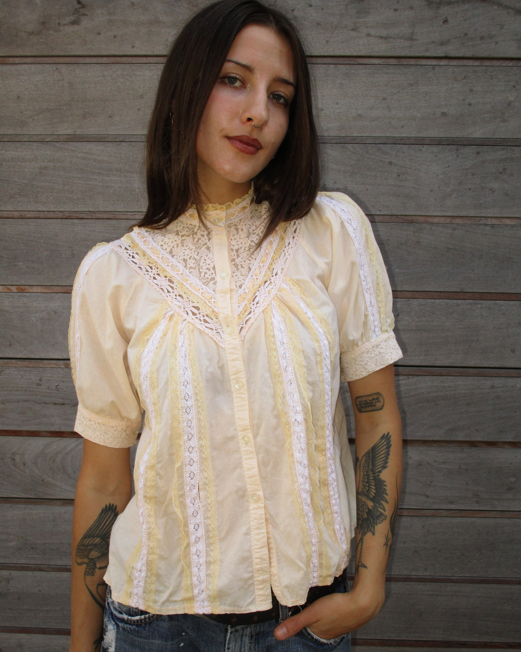 70s peach prairie blouse