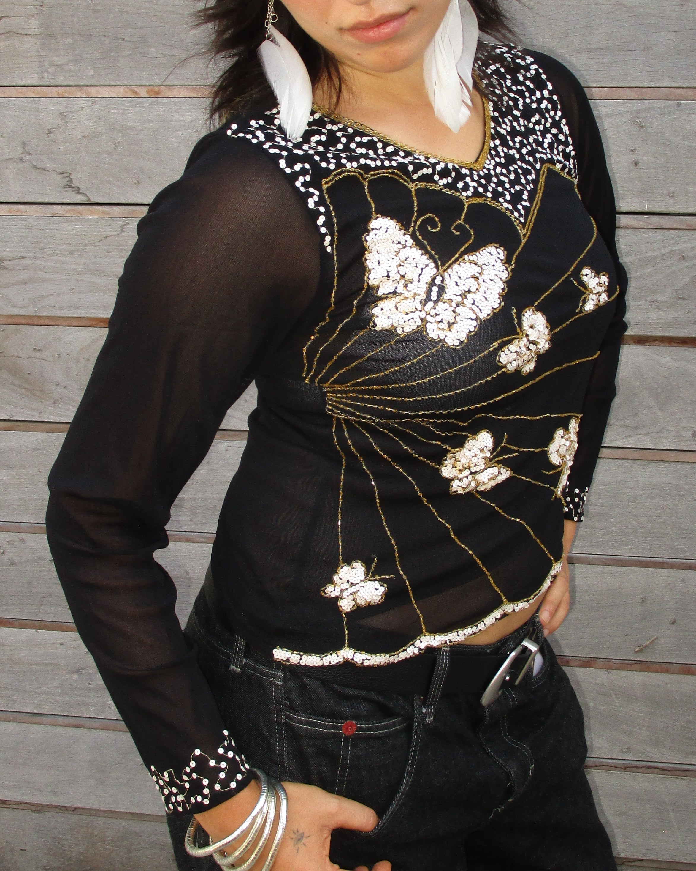 y2k beaded butterfly top