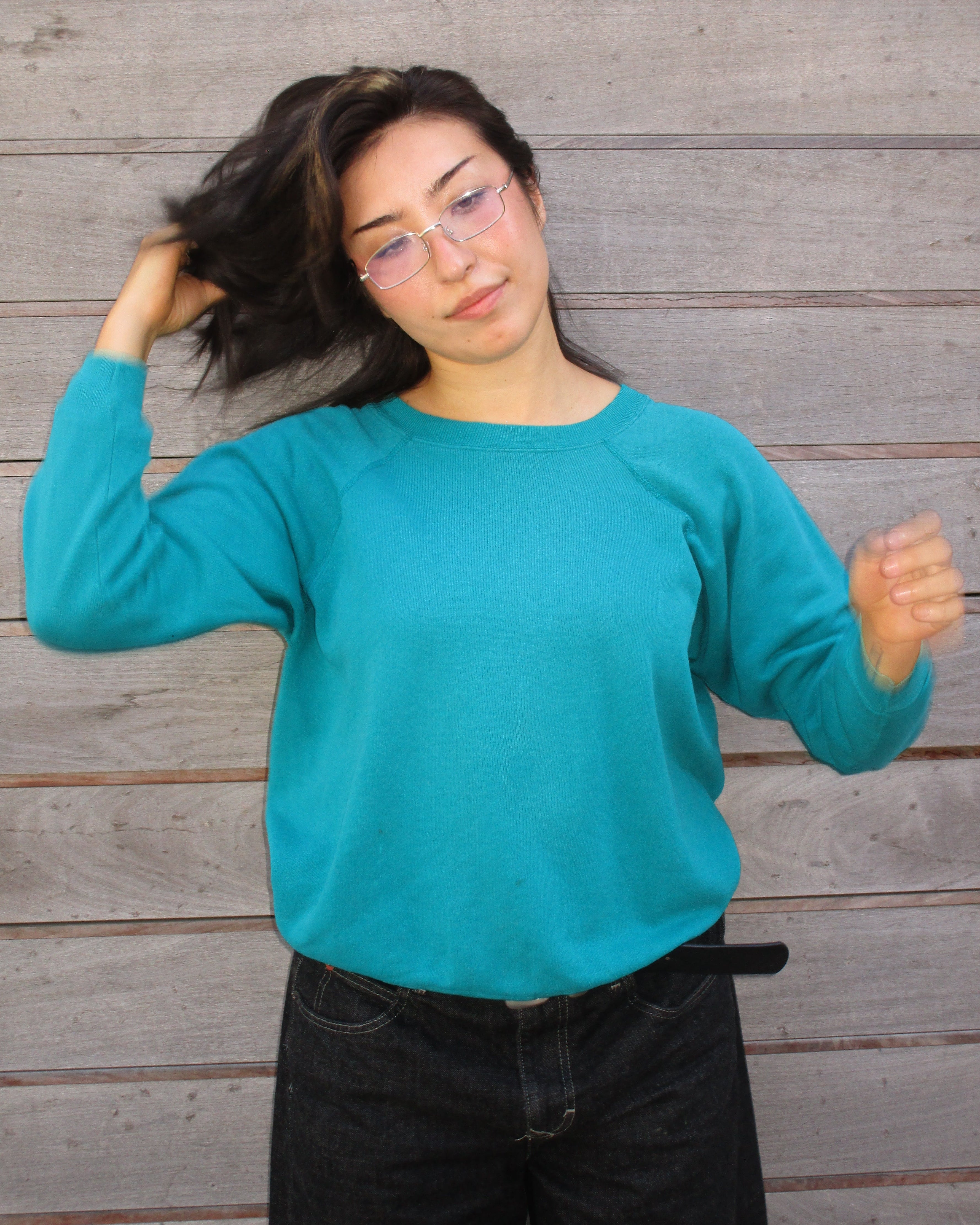 vintage teal hanes crewneck