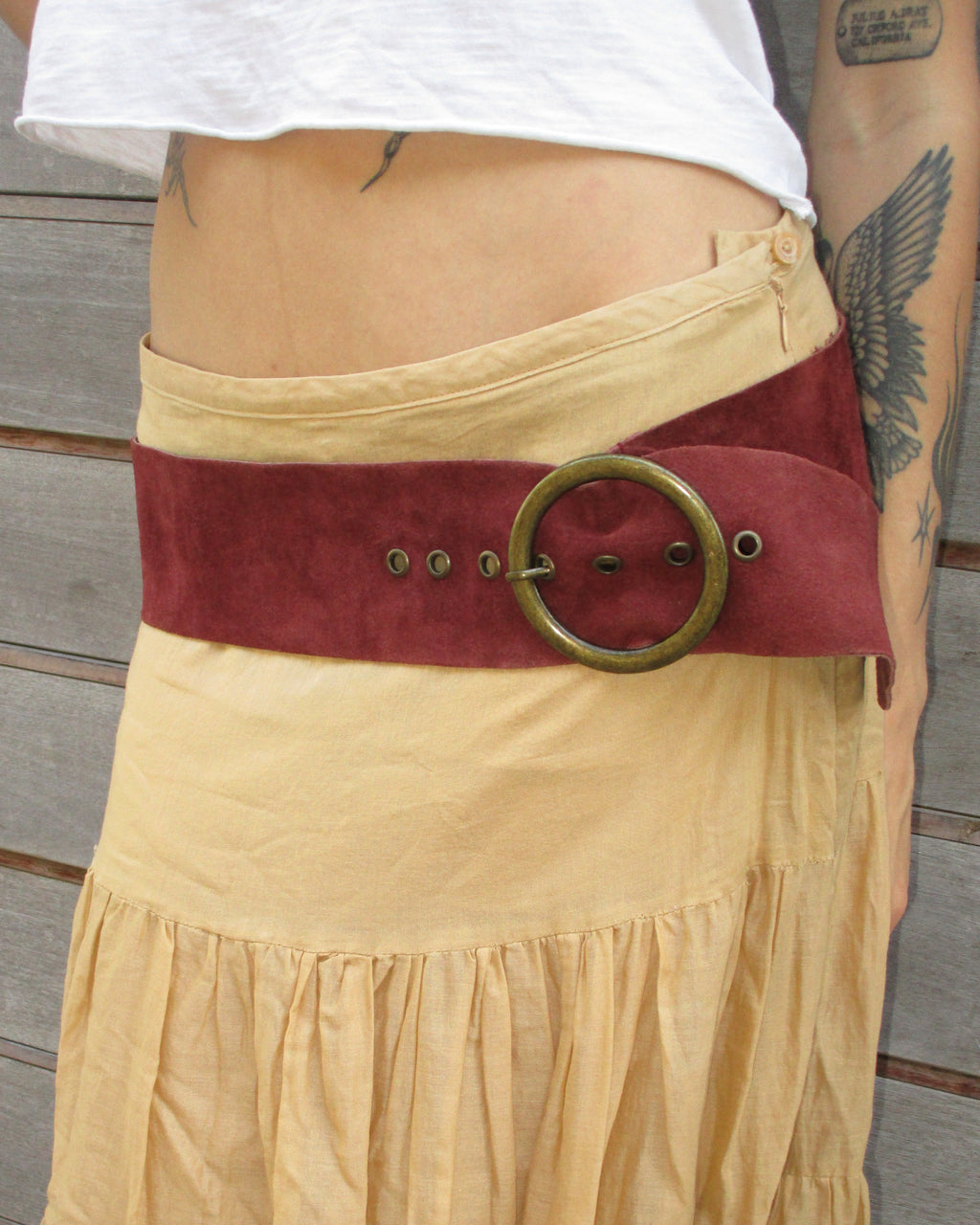 maroon suede belt