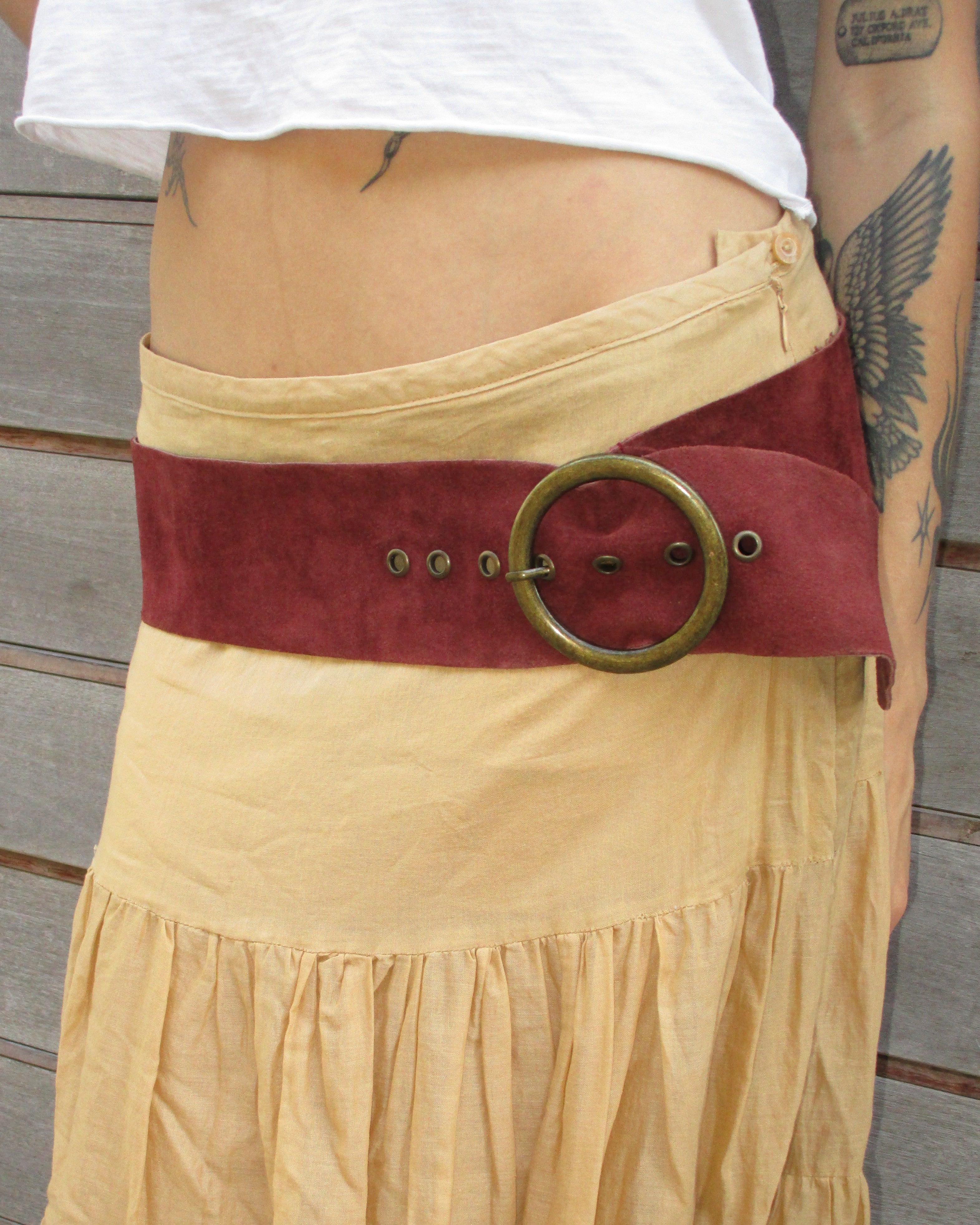 maroon suede belt