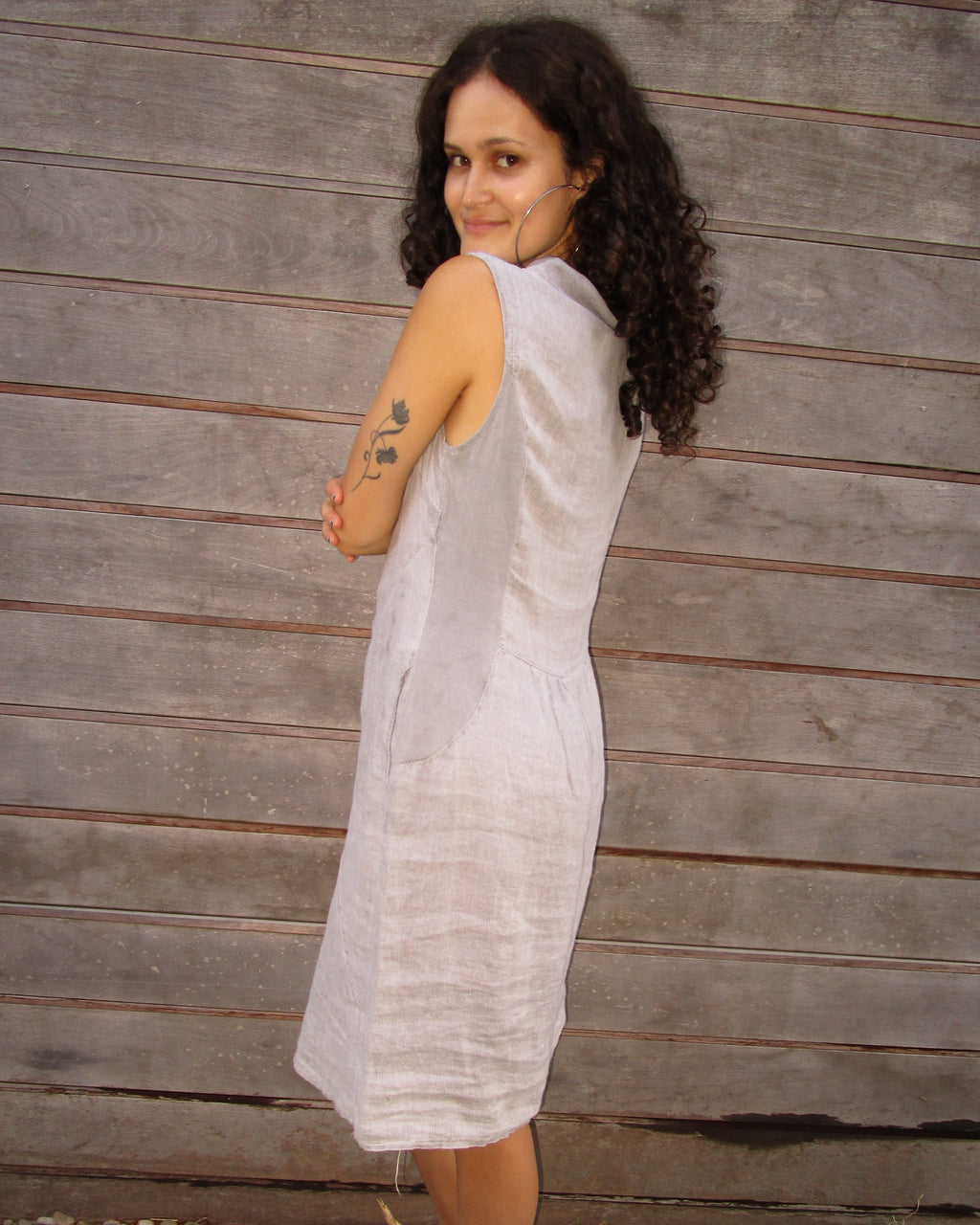 mock neck linen dress