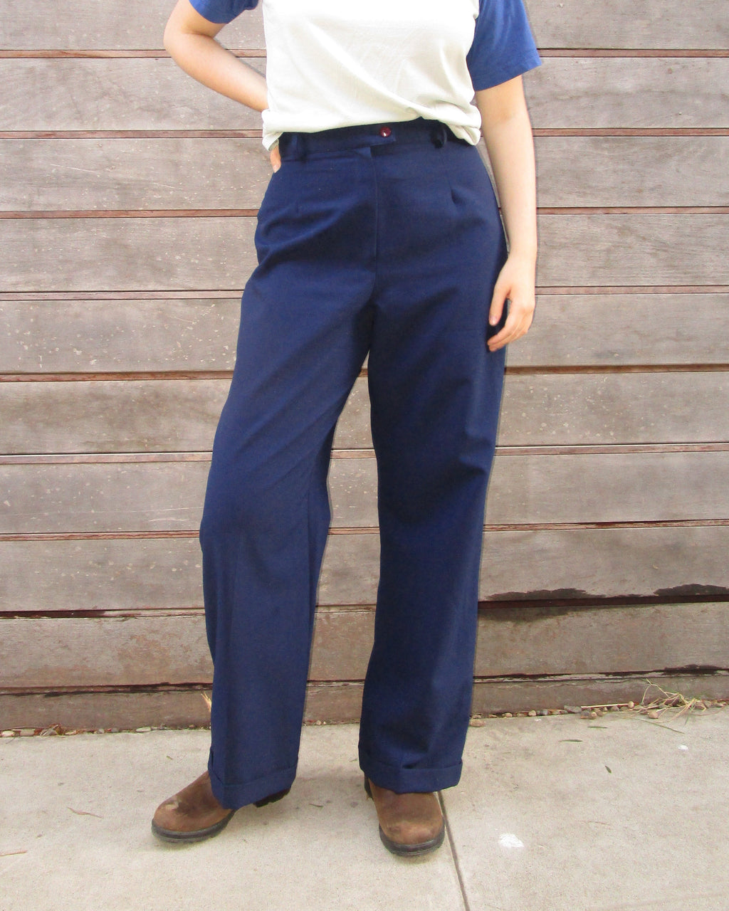 70s blue wide leg sailor pants