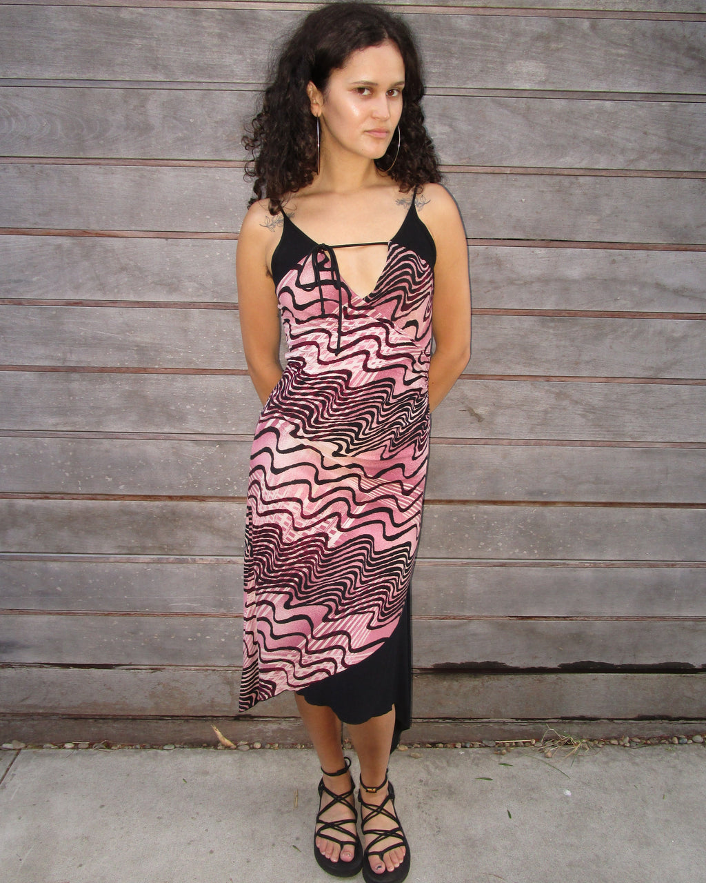 y2k asymmetrical squiggle dress