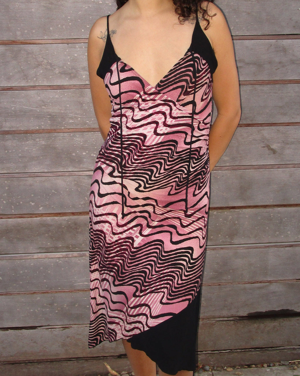 y2k asymmetrical squiggle dress