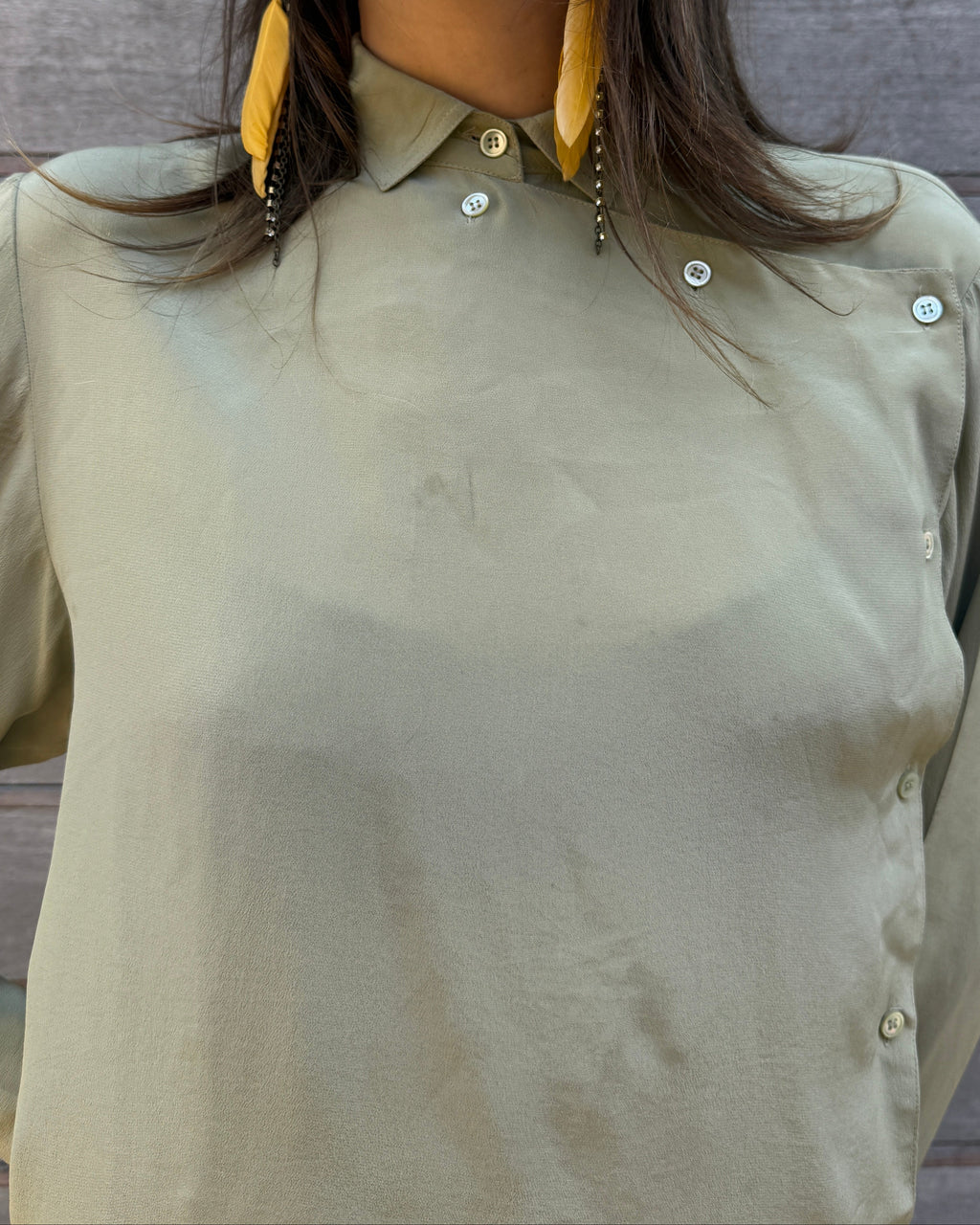 80's asymmetrical button silk blouse