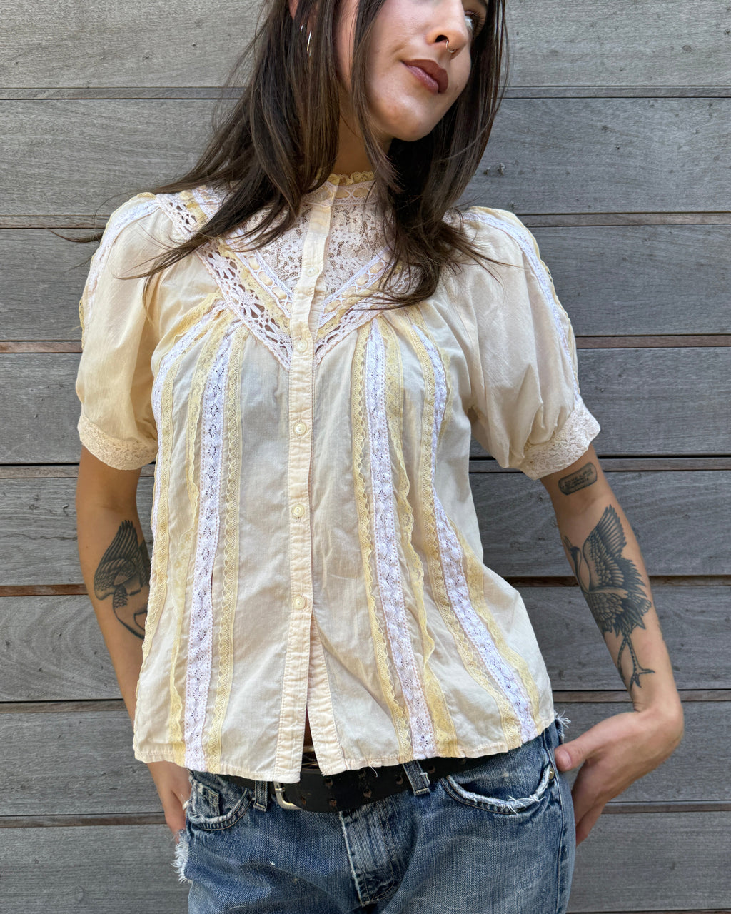 70s peach prairie blouse
